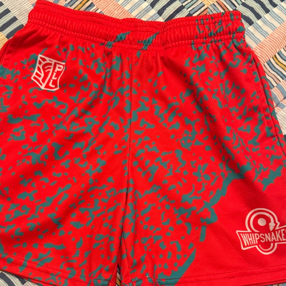 Youth PLL Whipsnakes Red Athletic Shorts with Teal Print